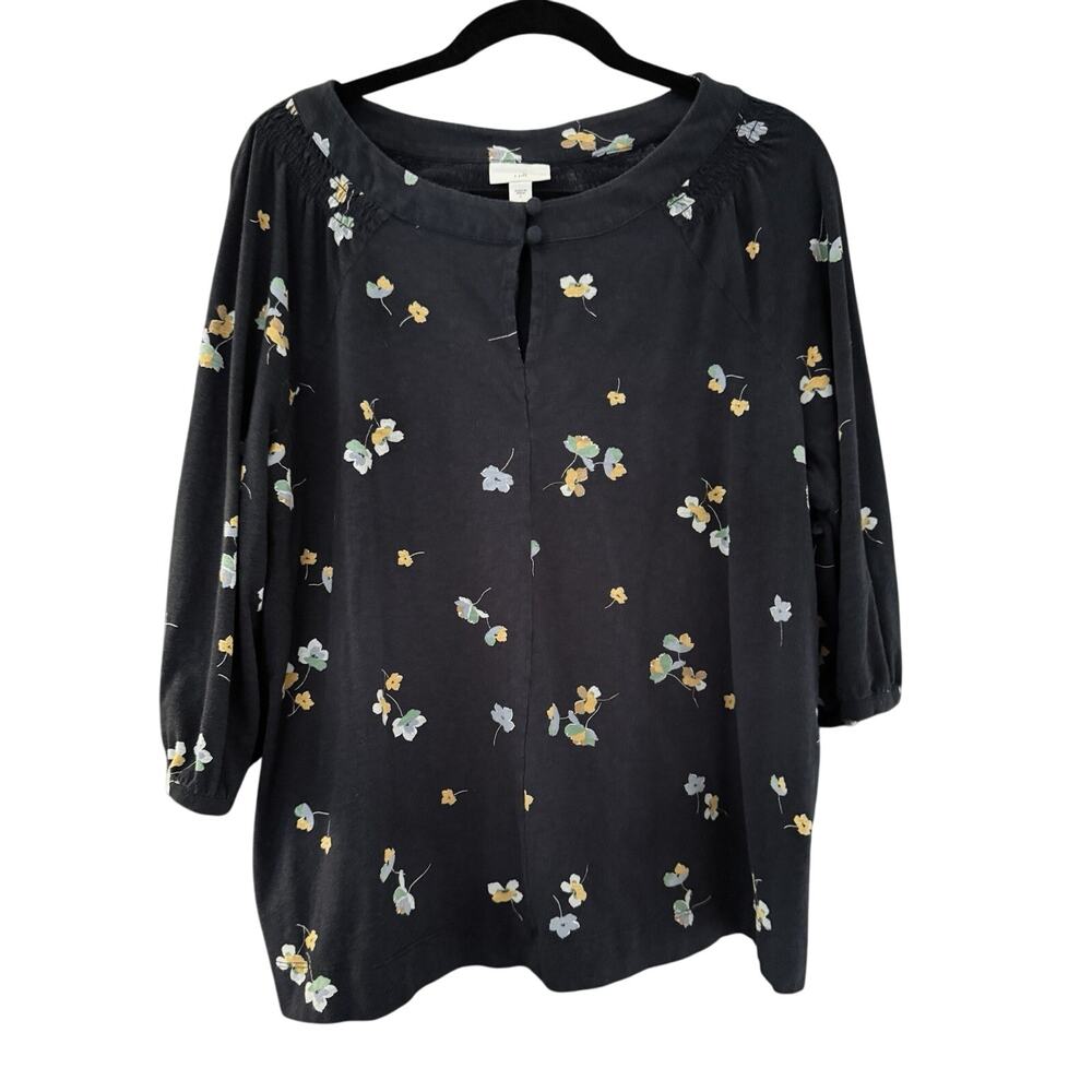 J. Jill Boho Navy Blue Cotton Blend 3/4 Sleeve Peasant Keyhole Top XL